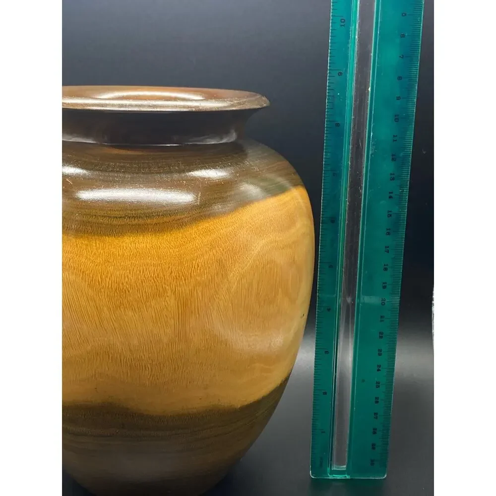 Turned wood Jar Vase Two Toned Handcrafted Wood‎ Accent Vase